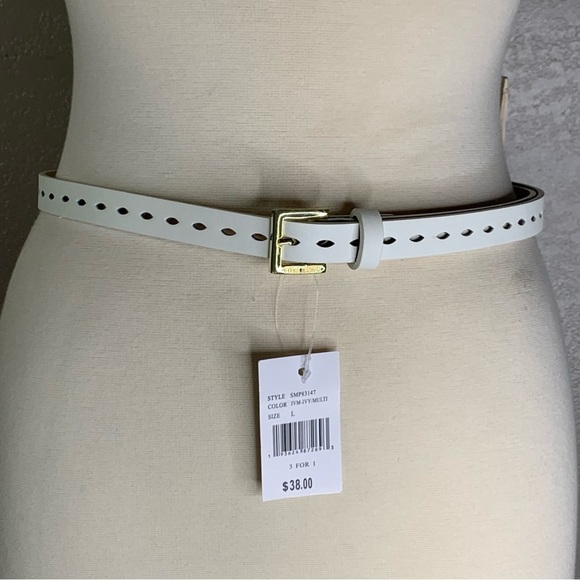 Steve Madden 1” Wide White Leather Belt with Gold Bucket Size Large 34”-38” New - Picture 4 of 11